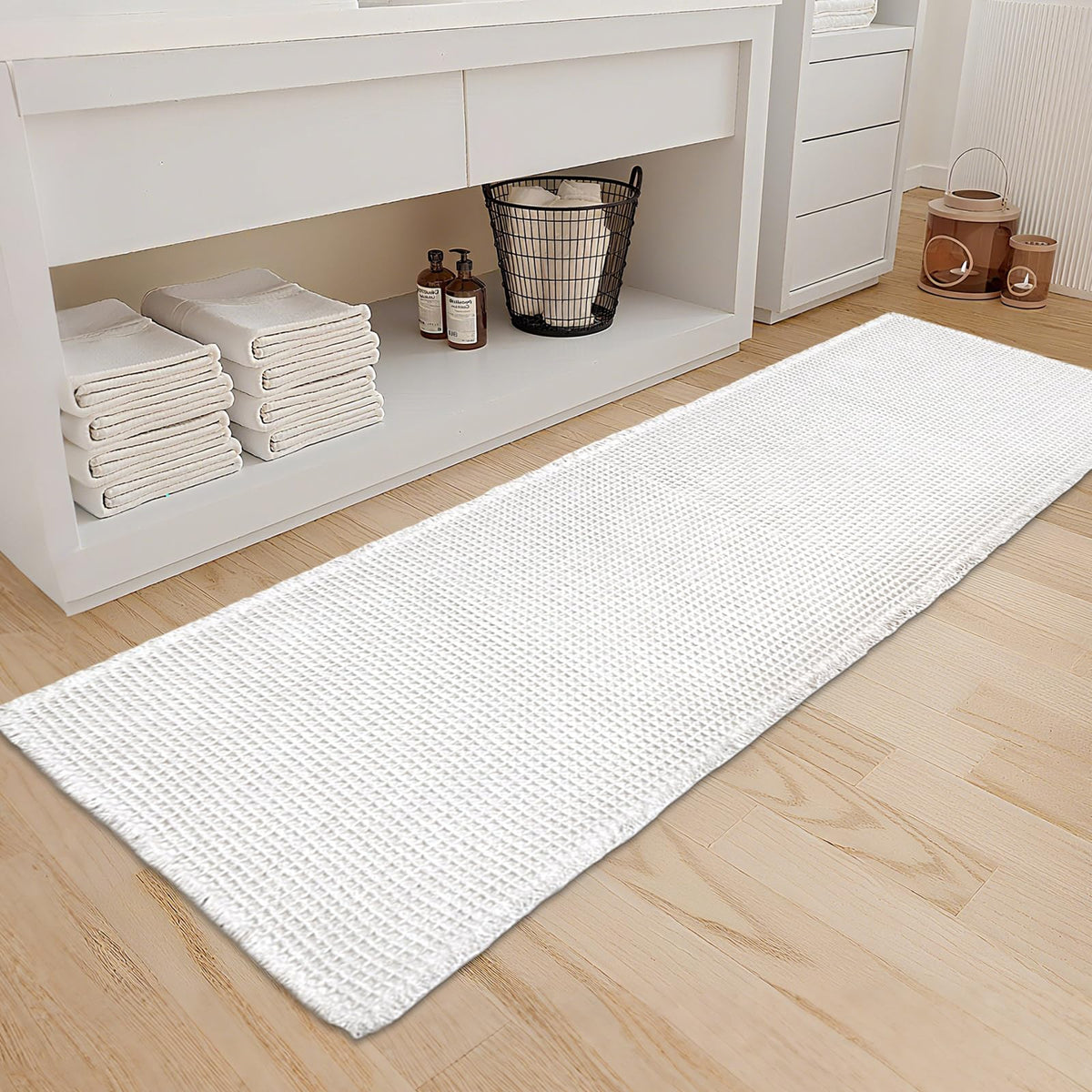 ZALL Waffle Bath Mat Boho Bathroom Mat Ultra Absorbent Non Slip 18x30 Tan