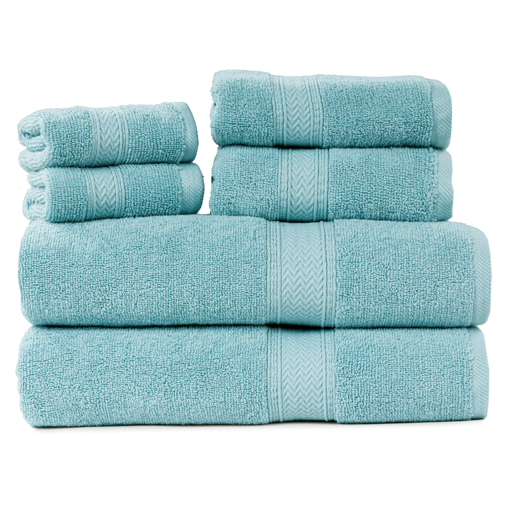 HILLFAIR 100% Cotton 24 Piece Bath Towels Set for Bathroom - Ocean Blue