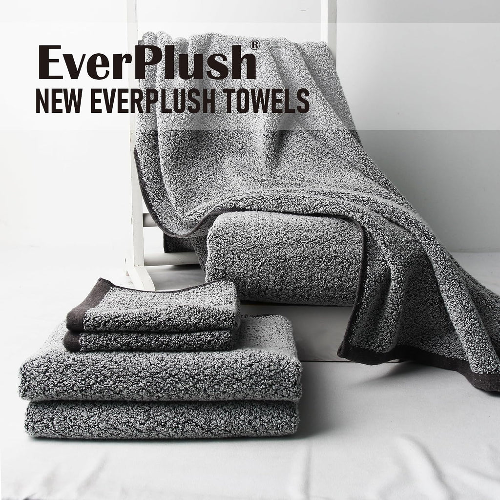 Everplush Diamond Jacquard 6 Pieces Bath Towel Set, Luxury Super Soft Oversized everplush Towels, Highly Absorbent Diamond Jacquard Quick Dry Bath Towel for Bathroom Grey Towel Set