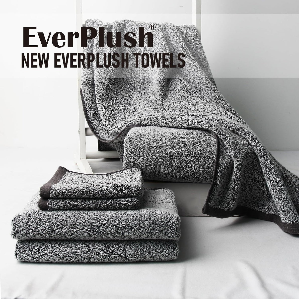 Everplush Diamond Jacquard 6 Pieces Bath Towel Set, Luxury Super Soft Oversized everplush Towels, Highly Absorbent Diamond Jacquard Quick Dry Bath Towel for Bathroom Grey Towel Set