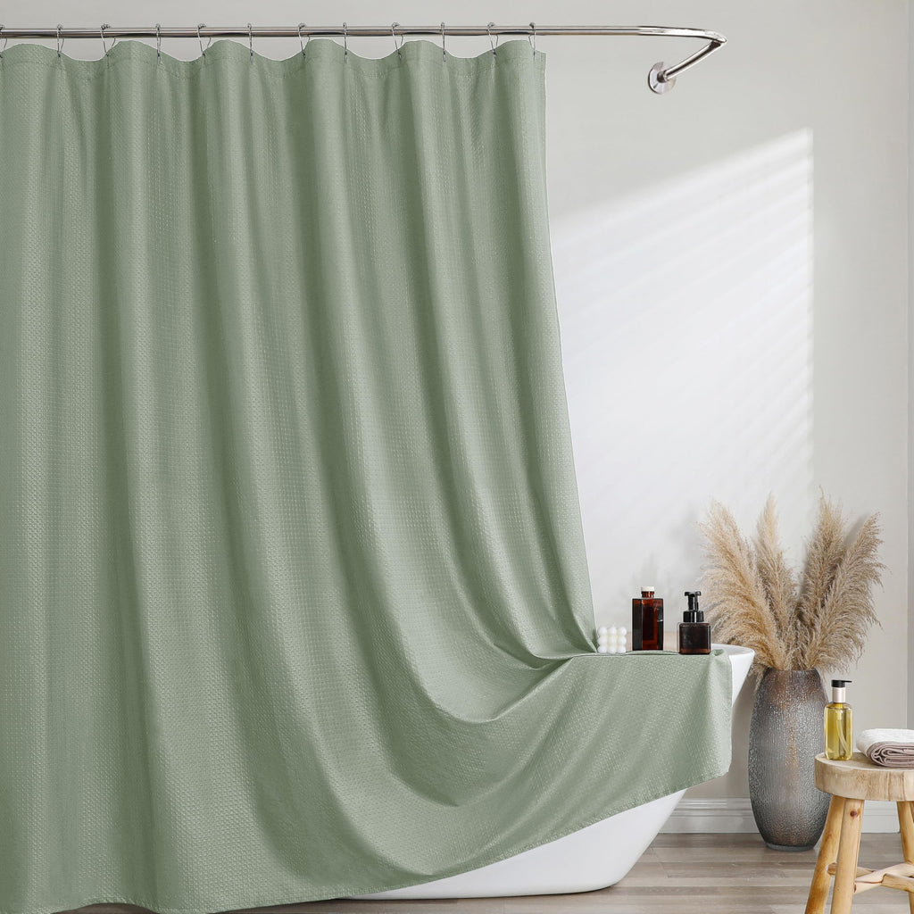 Navy Blue Shower Curtain 72 Inch Length 1 Piece, Waffle Embossed Textured Soft Fabric Hotel Shower Curtain for Bathroom, Modern Polyester Water Repellent Cloth Bath Decor, 72Wx72L Inches