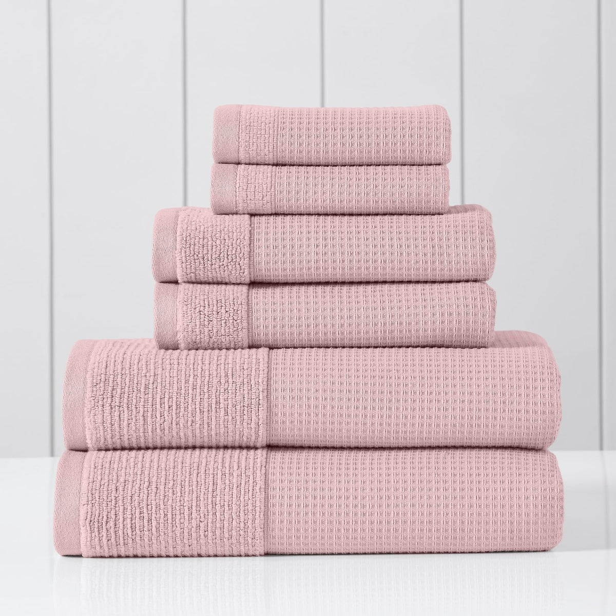 Modern Threads Waffle-Rib 6-Piece Towel Set – Premium Cotton Bath Towels, Ultra-Absorbent & Soft, Elegant Waffle Texture for Bathroom & Spa, Air