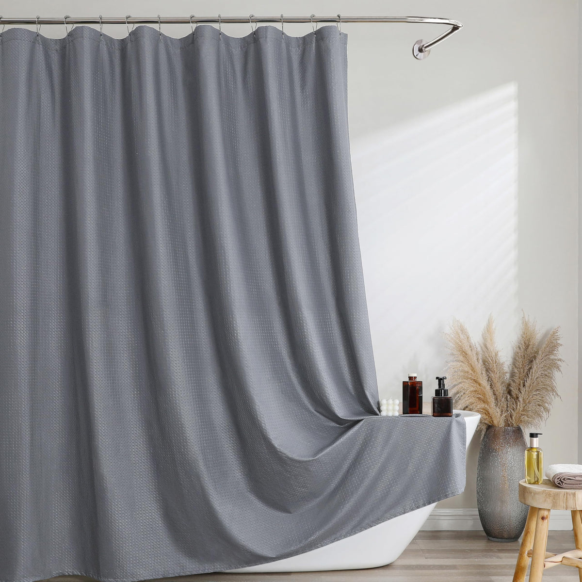 Navy Blue Shower Curtain 72 Inch Length 1 Piece, Waffle Embossed Textured Soft Fabric Hotel Shower Curtain for Bathroom, Modern Polyester Water Repellent Cloth Bath Decor, 72Wx72L Inches
