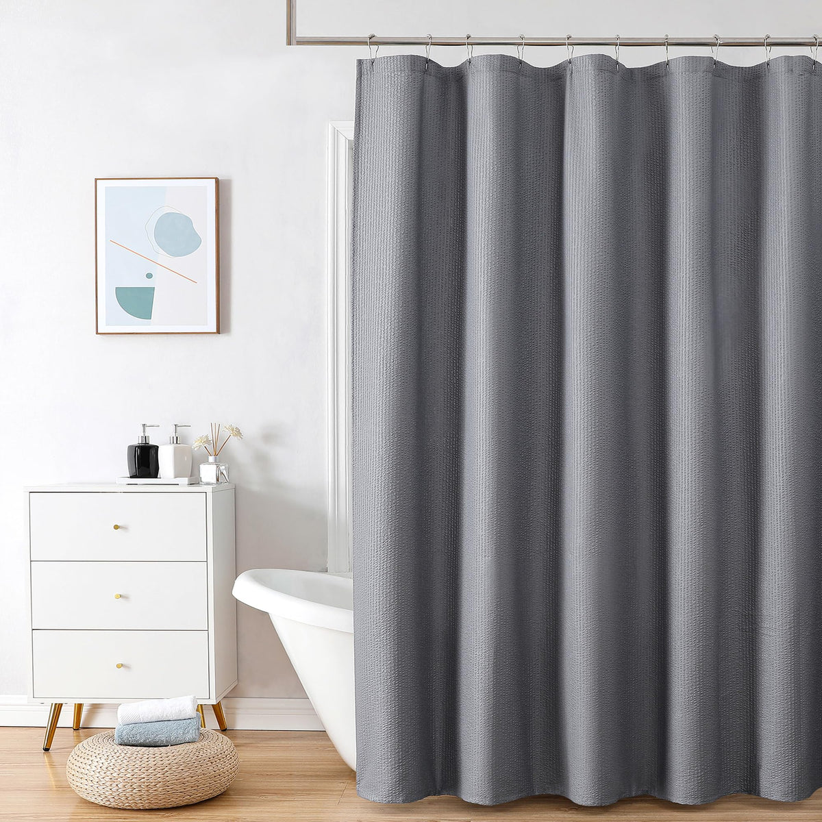 OVZME Berry Cute Shower Curtain, Embossed Textured Fabric Shower Curtain for Bathroom - Soft Cloth & Hotel Spa Luxury, Water Repellent, Machine Washable Shower Curtain, 72X72, Lemon Yellow