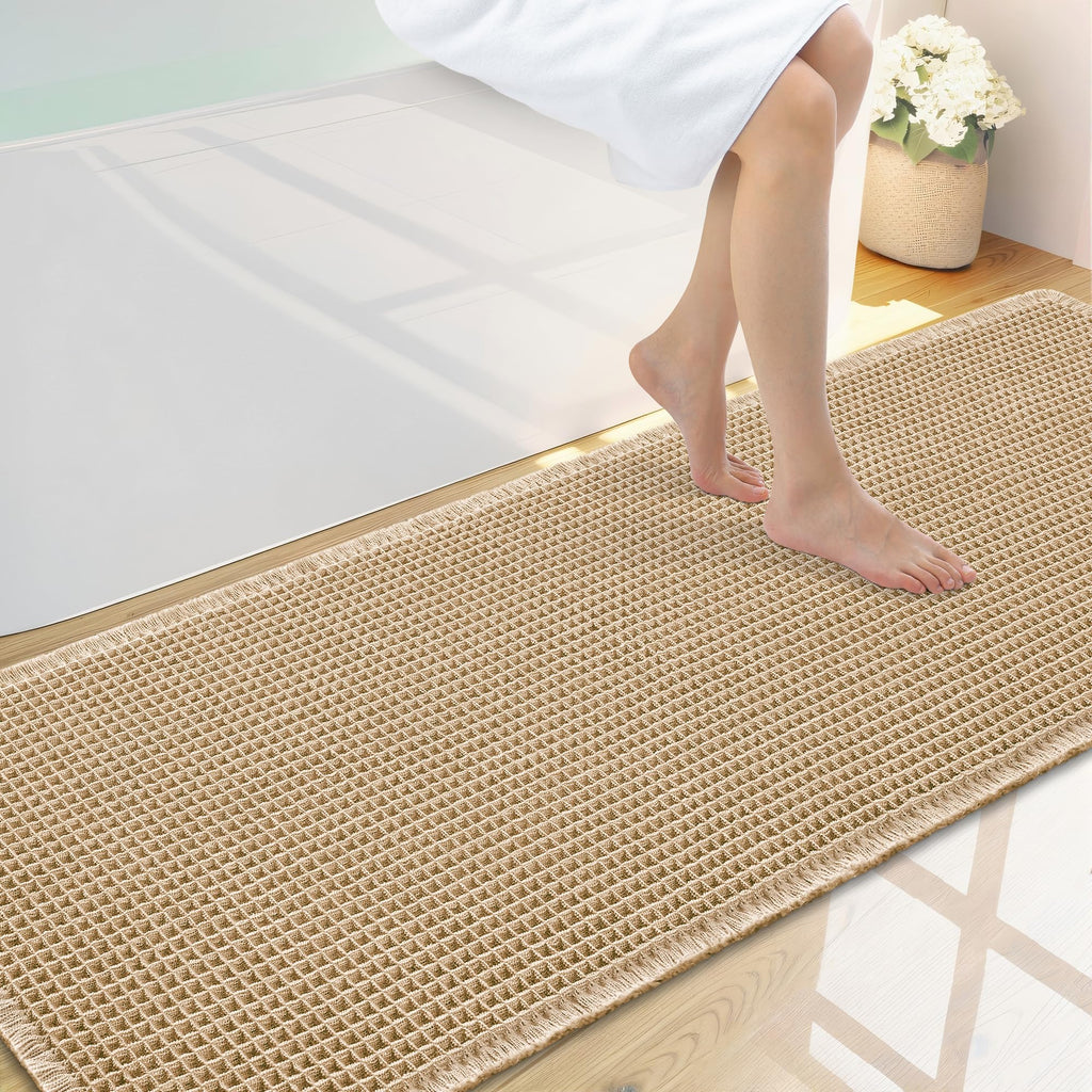 Smiry Waffle Bath Mat 30X20, Extra Soft Absorbent Bathroom Rugs, Brown
