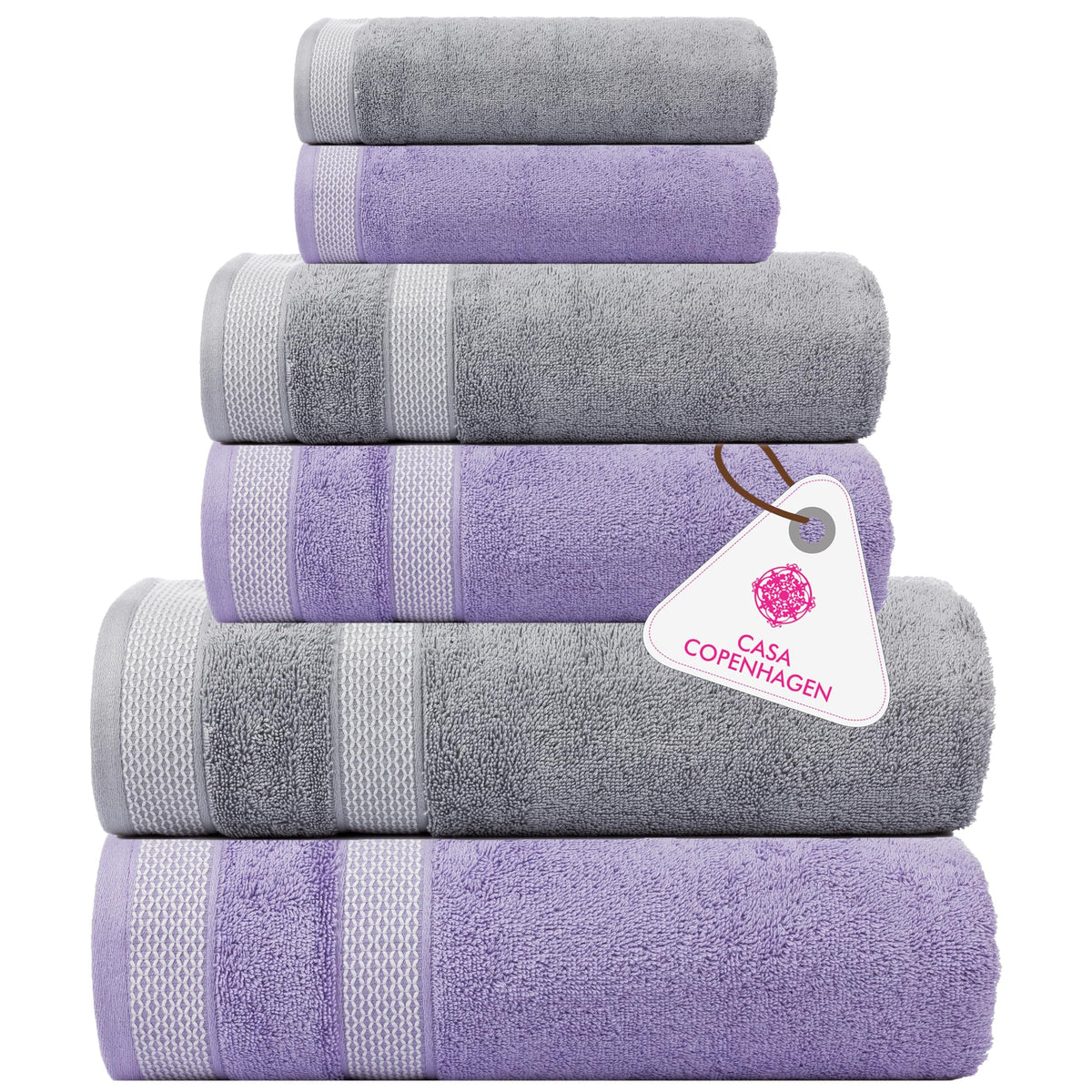 CASA COPENHAGEN 6pcs Bathroom Towel Gift Set, 600GSM, Dark Black