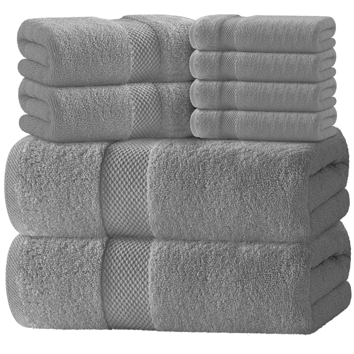 White Classic Luxury Taupe Bath Towel Set of 8 - Soft 100% Turkish Cotton