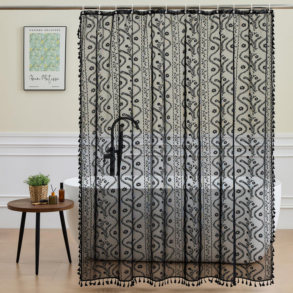 WAZZIO Terracotta Lace Shower Curtain,Boho Chic Fall Color,72 x 72 in