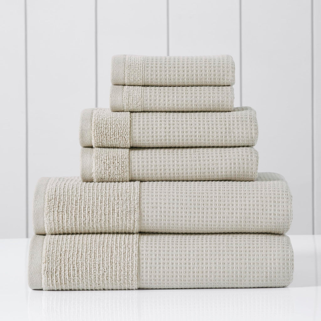 Modern Threads Waffle-Rib 6-Piece Towel Set – Premium Cotton Bath Towels, Ultra-Absorbent & Soft, Elegant Waffle Texture for Bathroom & Spa, Air