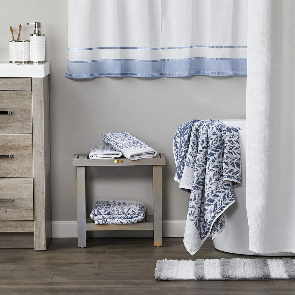 SKL Home Distressed Leaves Hand Towel Set-2pc, Turkish Cotton, Denim Blue