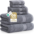 LANE LINEN 100% Cotton Bath Towel Set - 6 Pieces - Softer, Durable & Highly Absorbent - 2 Bath, 2 Wash cloths, 2 Hand Towels for Bathroom - Family Set, Premium Quality & OEKO-TEX Certified - Cool Grey