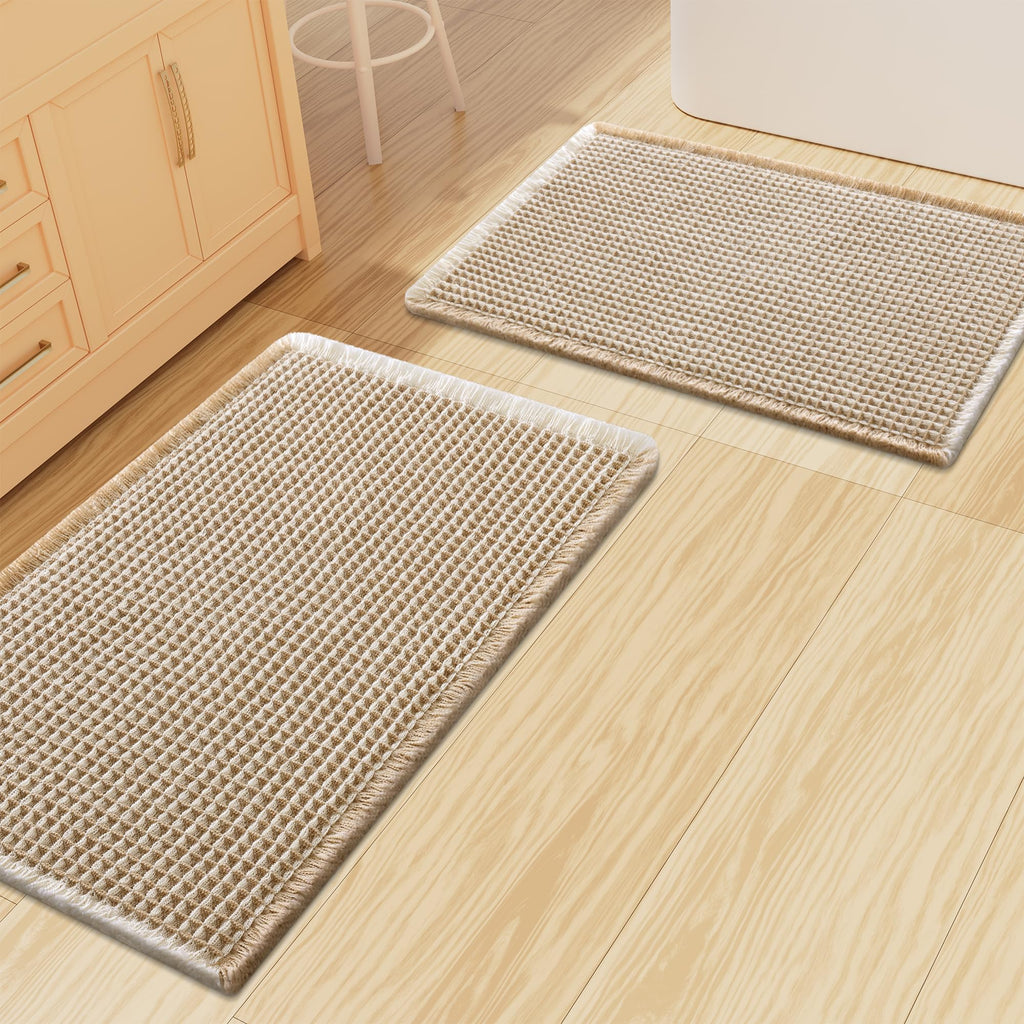Smiry Waffle Bathroom Rugs Sets 2 Piece (30x20+24x16, Brown)