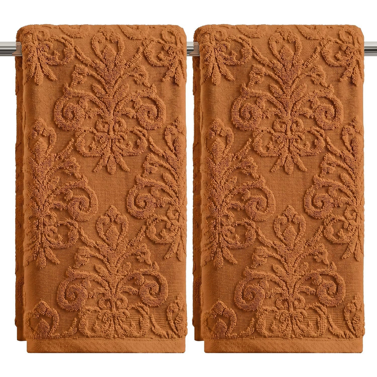 Artoid Mode 2 Pcs Olive Green 3D Vintage Floral Hand Towels for Bathroom, 100% Cotton Soft Absorbent Bathroom Decor Towels, 13.7 x 29.5 Inch