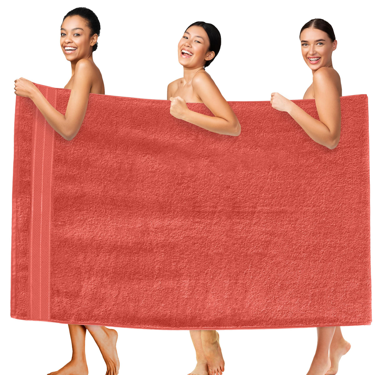 Elegant Comfort Luxury 6-Piece Towel Set, Premium Soft 100% Turkish Cotton, Three Line Popcorn Design 2 Bath Towels, 2 Hand Towels and 2 Washcloths Towel Set-Quick-Drying and Absorbent, Vibrant Orange