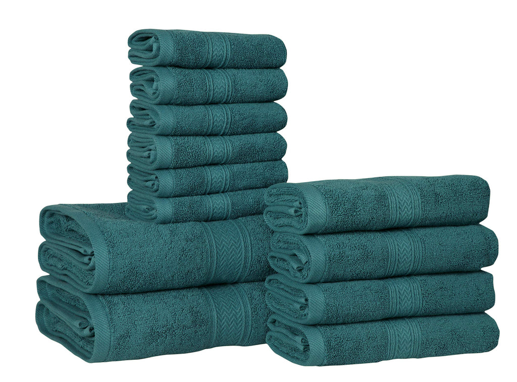 HILLFAIR 100% Cotton 24 Piece Bath Towels Set for Bathroom - Ocean Blue