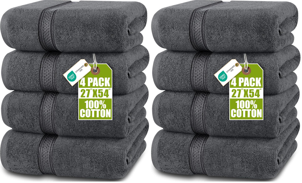 Utopia Towels 4 Pack Premium Bath Towels, 27x54 in, 600 GSM Cotton Grey