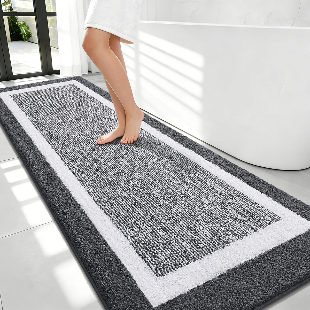 OLANLY Bathroom Rugs 36x24, Soft Absorbent Microfiber Bath Rugs, Grey