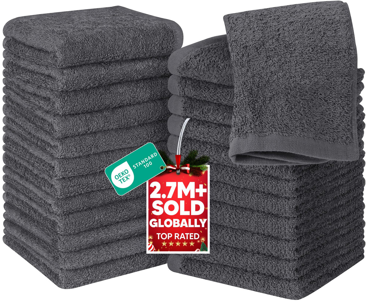 Utopia Towels 24 Pack Washcloths, 12x12 in, 100% Cotton, White
