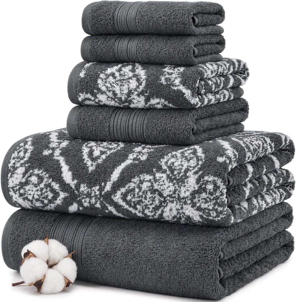 Modern Threads Capri 6-Piece Reversible Yarn Dyed Jacquard Towel Set - Bath Towels, Hand Towels, & Washcloths - Super Absorbent & Quick Dry - 100% Combed Cotton, Gold