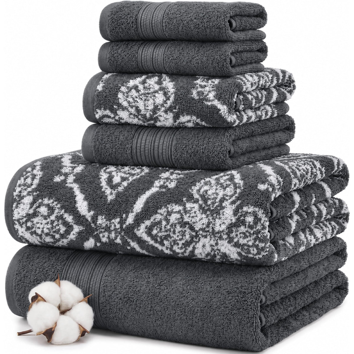 Modern Threads Capri 6-Piece Reversible Yarn Dyed Jacquard Towel Set - Bath Towels, Hand Towels, & Washcloths - Super Absorbent & Quick Dry - 100% Combed Cotton, Gold