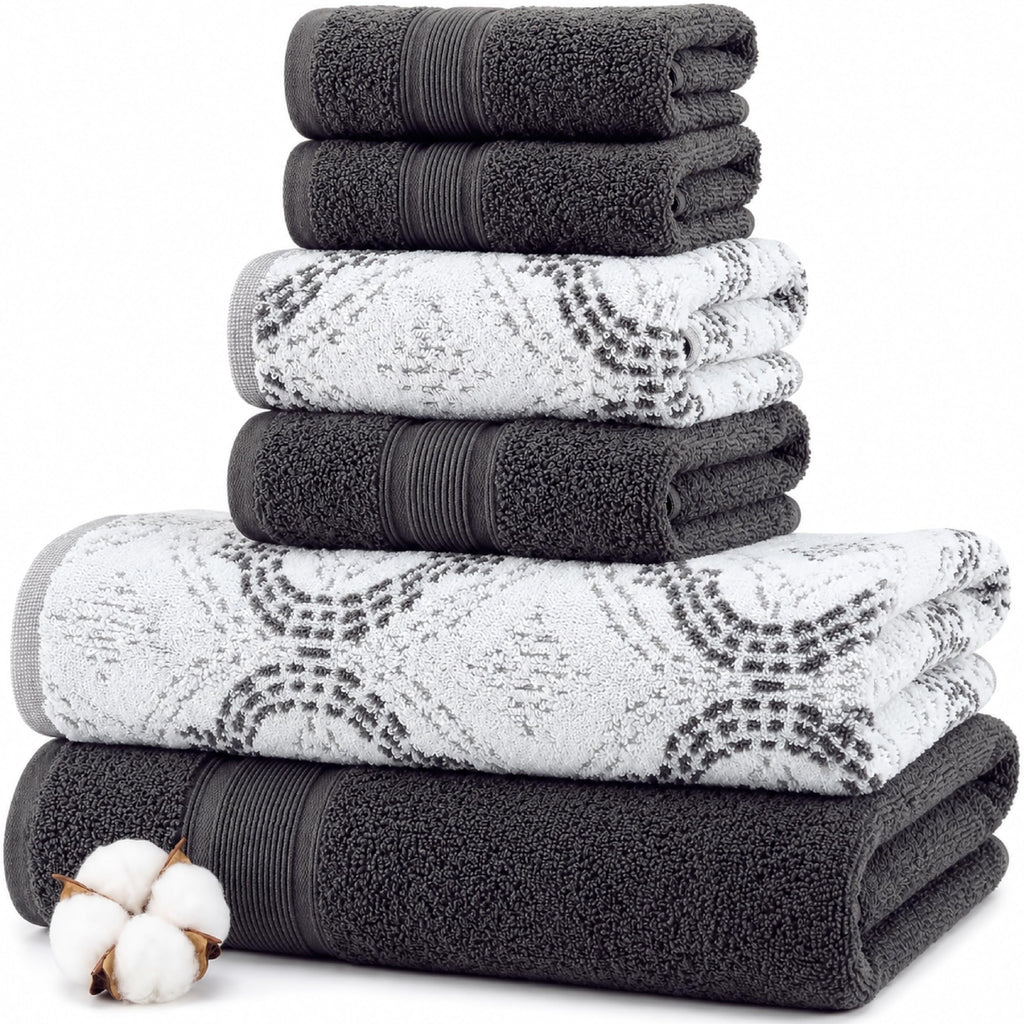 Modern Threads Capri 6-Piece Reversible Yarn Dyed Jacquard Towel Set - Bath Towels, Hand Towels, & Washcloths - Super Absorbent & Quick Dry - 100% Combed Cotton, Gold