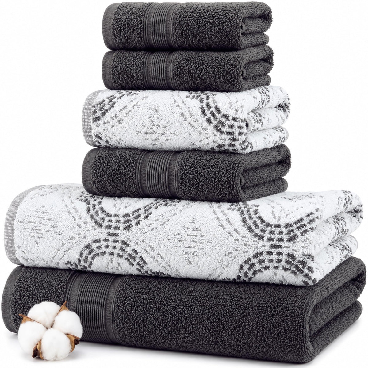 Modern Threads Capri 6-Piece Reversible Yarn Dyed Jacquard Towel Set - Bath Towels, Hand Towels, & Washcloths - Super Absorbent & Quick Dry - 100% Combed Cotton, Gold