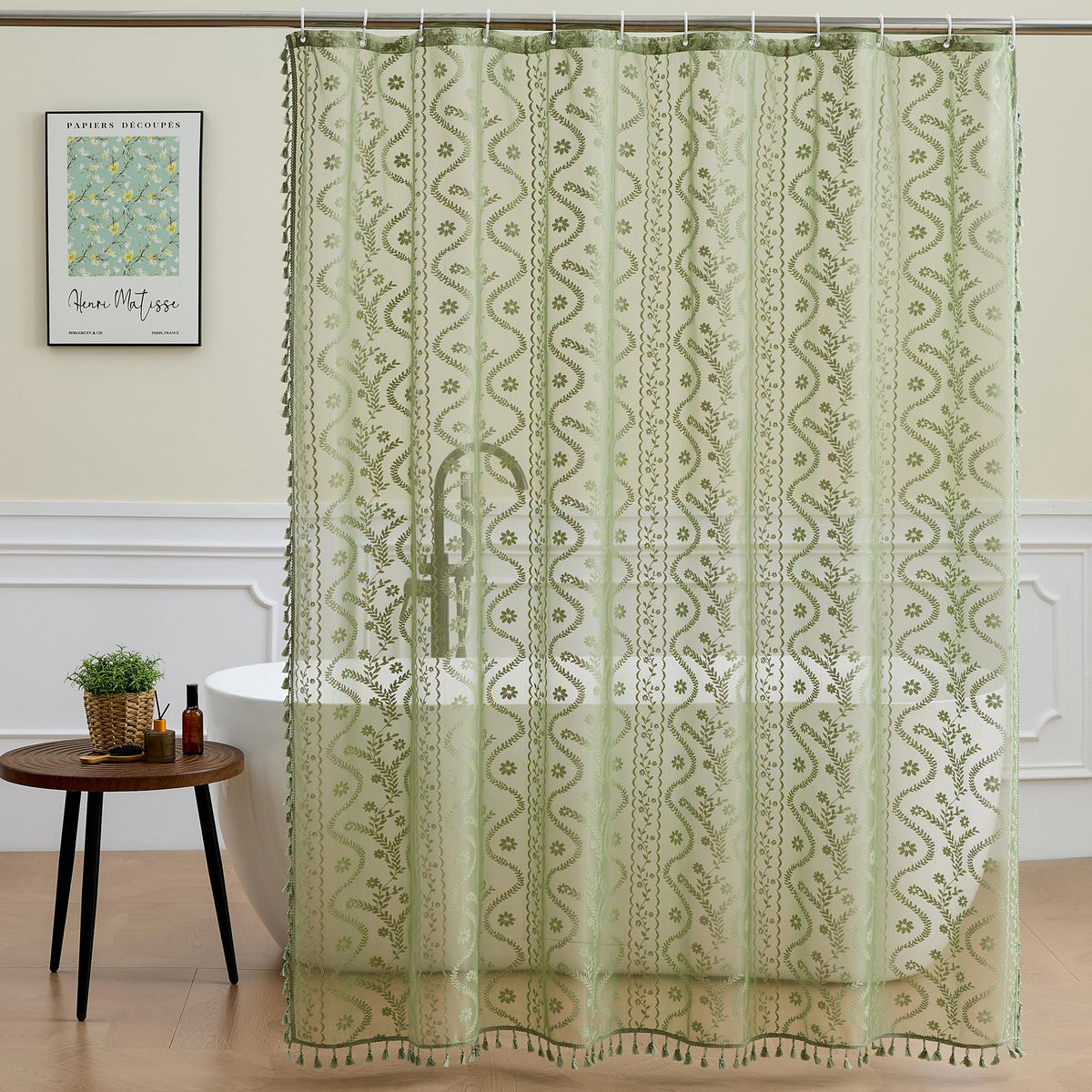 WAZZIO Terracotta Lace Shower Curtain,Boho Chic Fall Color,72 x 72 in