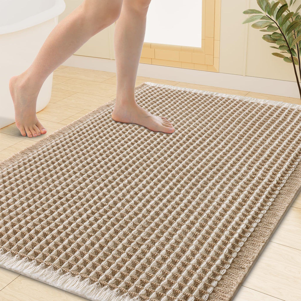 Smiry Waffle Bath Mat 30X20, Extra Soft Absorbent Bathroom Rugs, Brown