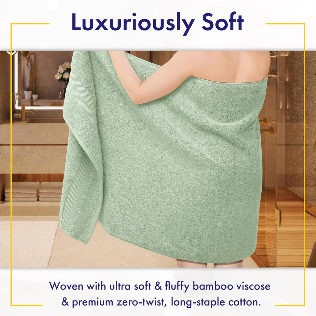 Luxury Viscose from Bamboo Bath Towels, Ultra Soft Set of 6, Eucalyptus