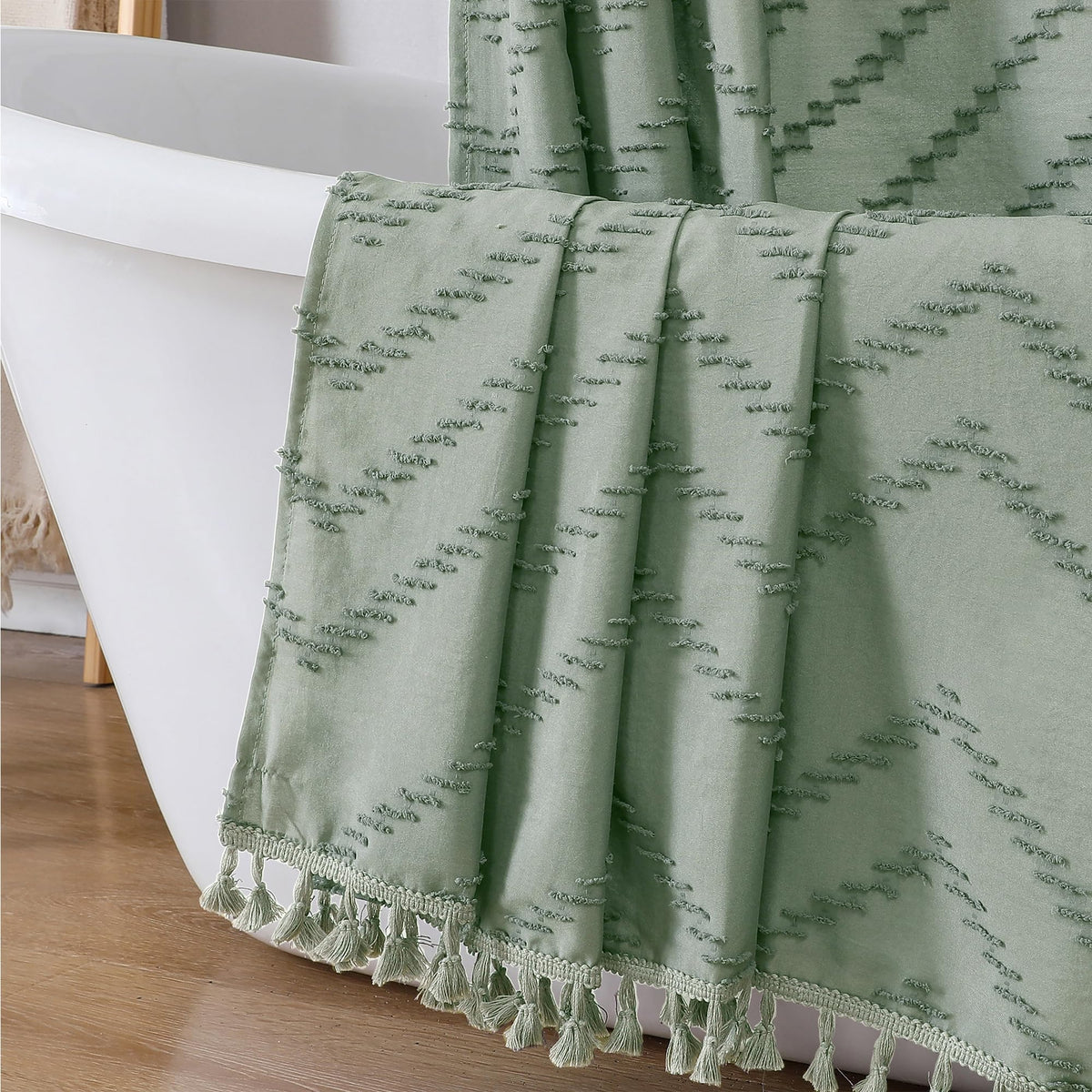 OWENIE White Fabric Boho Shower Curtain 72 x 72 Inches for Bathroom