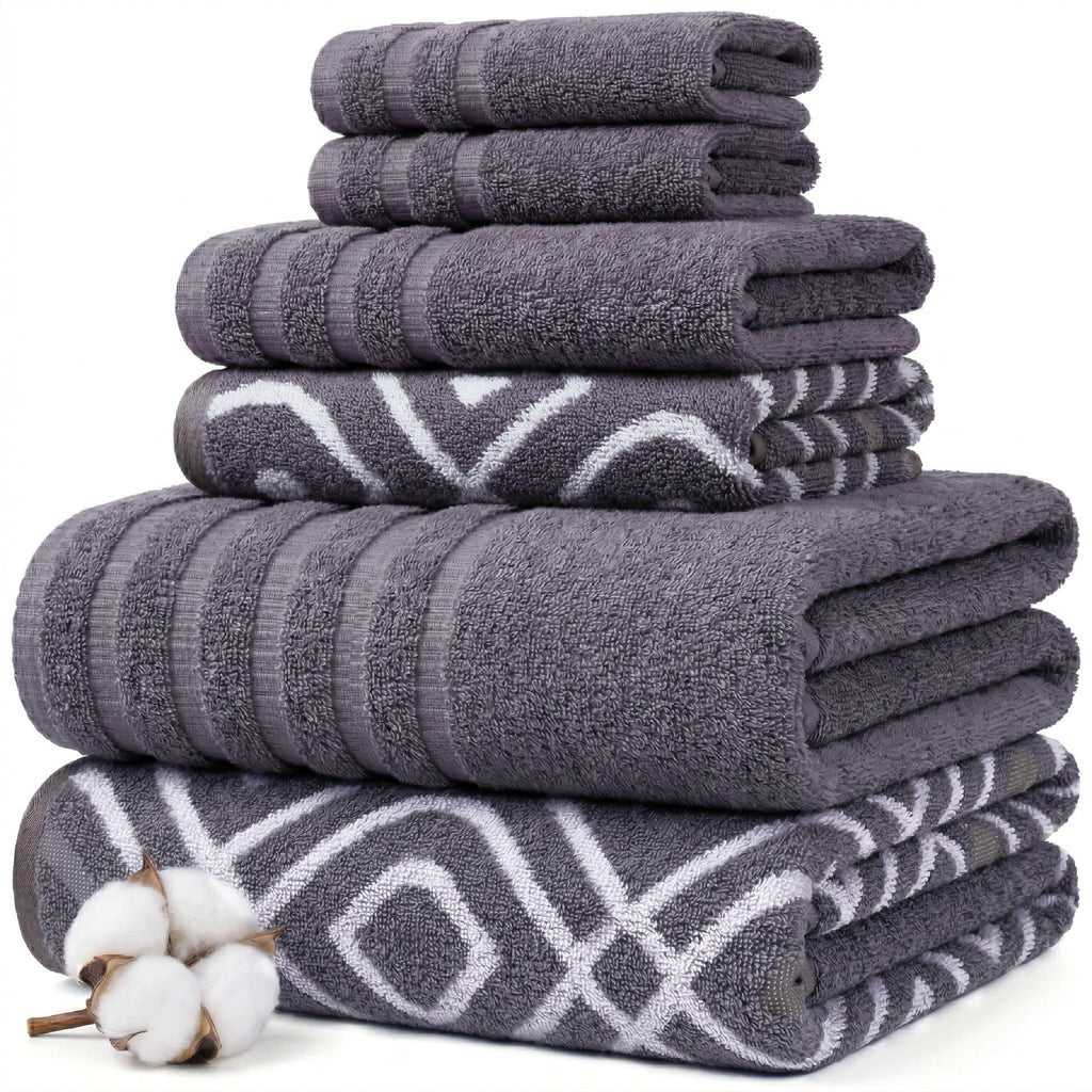 Modern Threads 6 Piece Bath Towel Set – Bathroom Set with 2 Bath Towels, 2 Hand Towels, and 2 Wash Cloths – 100% Cotton, Super Absorbent & Extra Soft – Reversible Floral Trail (Navy)