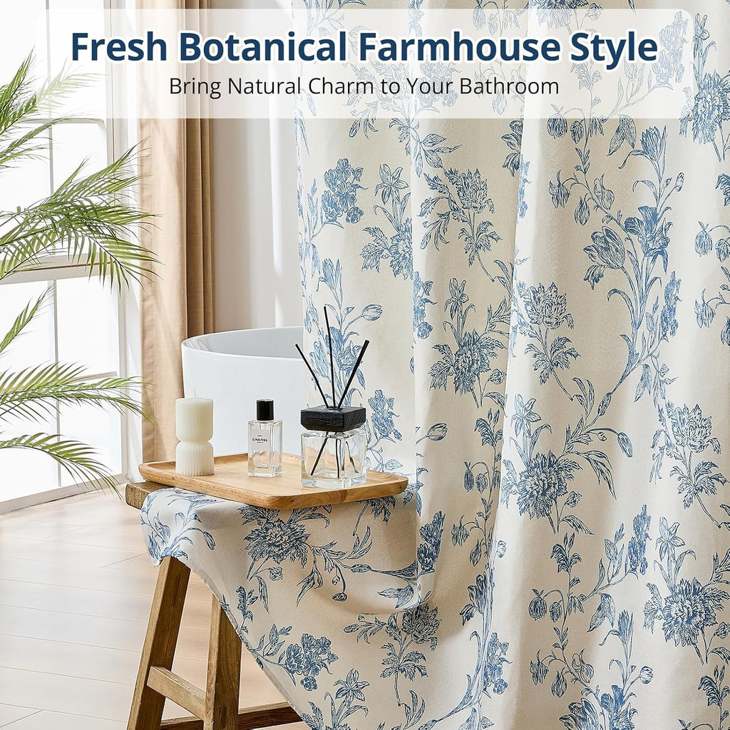 Warmstar Farmhouse Shower Curtain,Blue Floral Shower Curtain for Bathroom