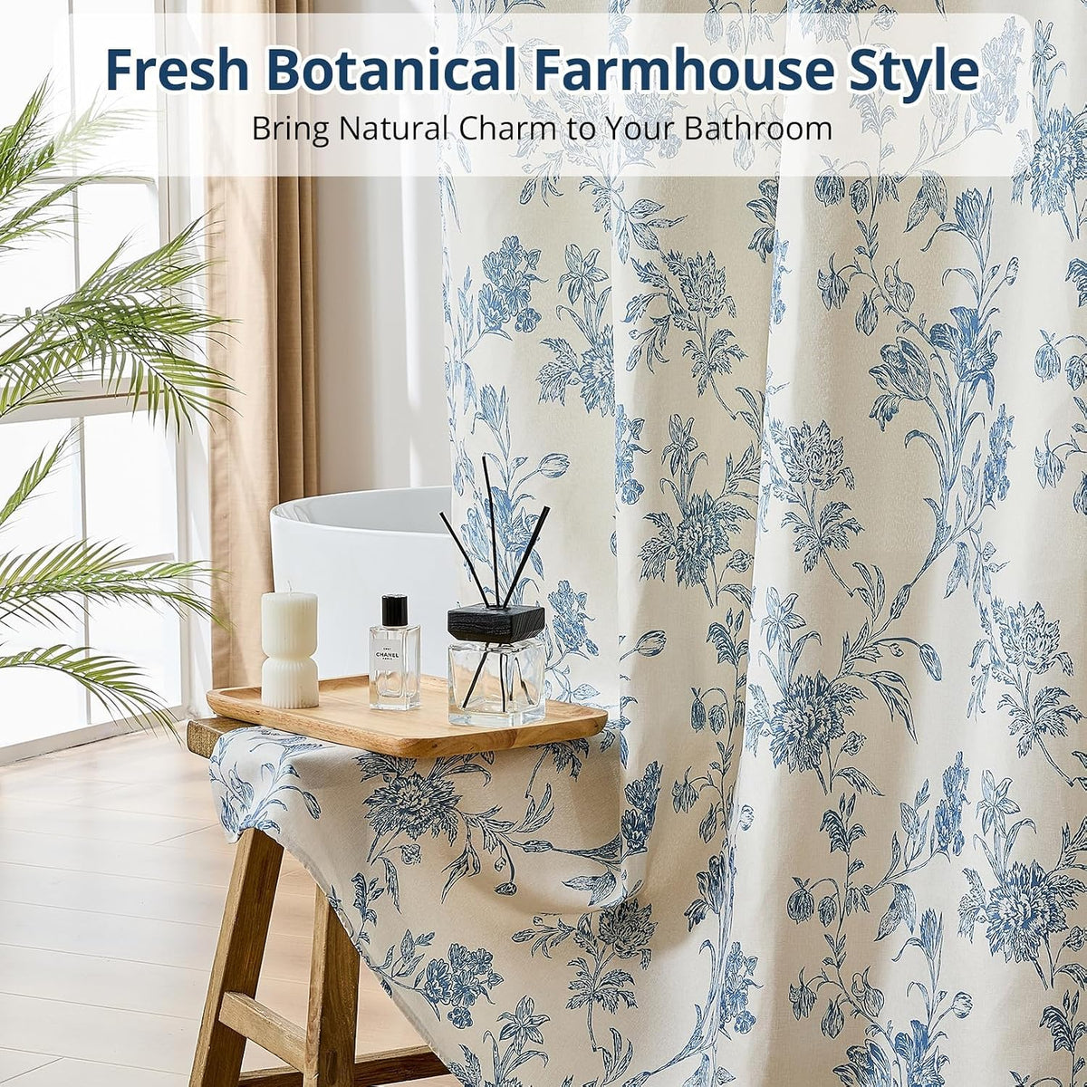 Warmstar Farmhouse Shower Curtain,Blue Floral Shower Curtain for Bathroom