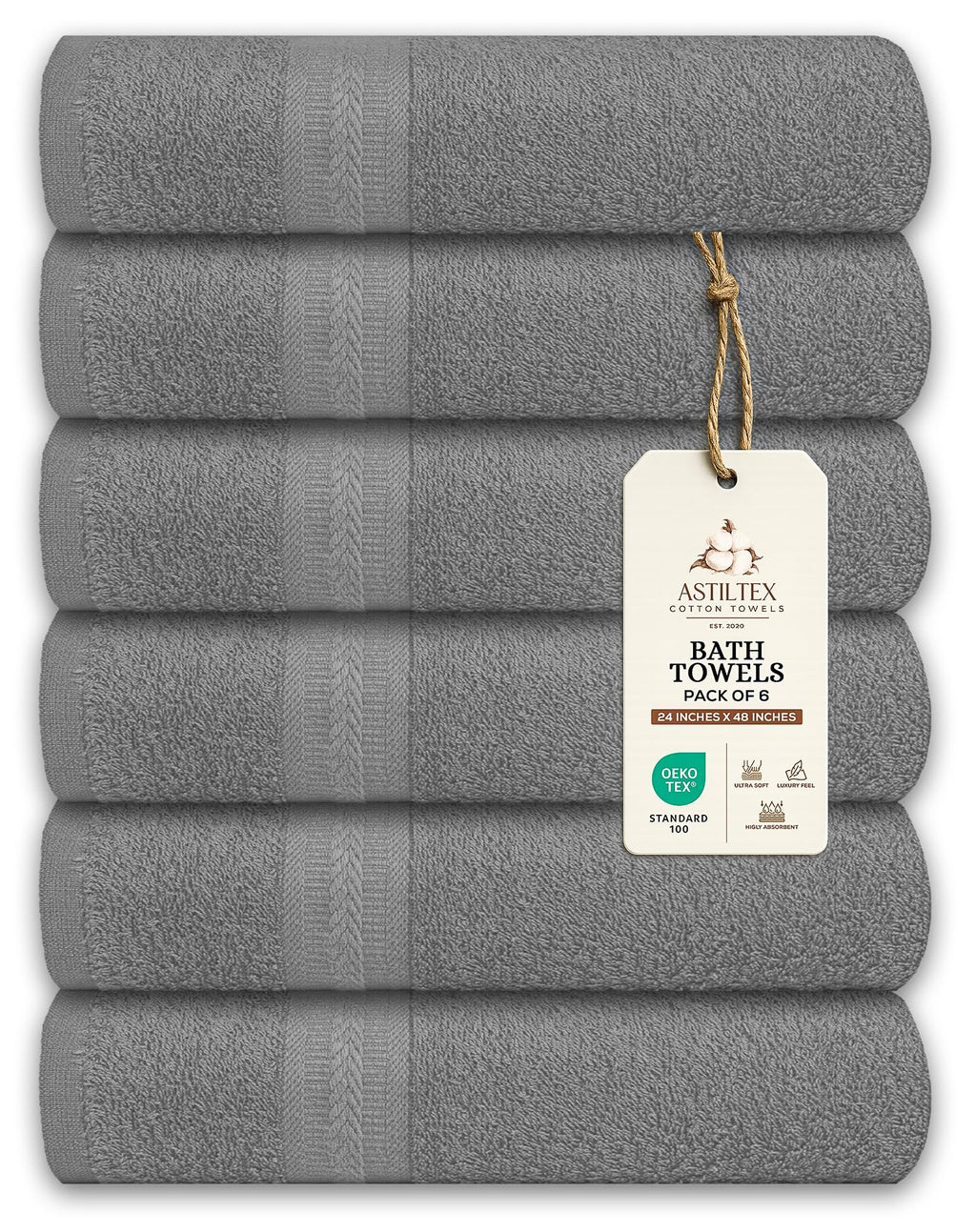 Bath Towels Pack of 6 – 24" x 48" – 100% Cotton Terry, Soft, Quick-Dry & Highly Absorbent – Navy Blue Towels for Bathroom, Spa, Gym, Hotel, Pool & Everyday Use