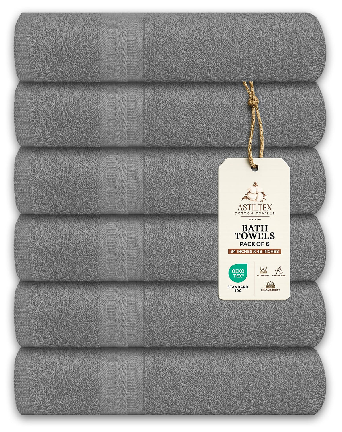 Bath Towels Pack of 6 – 24" x 48" – 100% Cotton Terry, Soft, Quick-Dry & Highly Absorbent – Navy Blue Towels for Bathroom, Spa, Gym, Hotel, Pool & Everyday Use