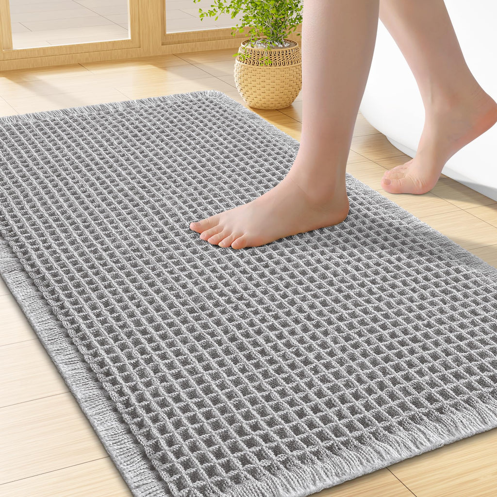 Smiry Waffle Bath Mat 30X20, Extra Soft Absorbent Bathroom Rugs, Brown