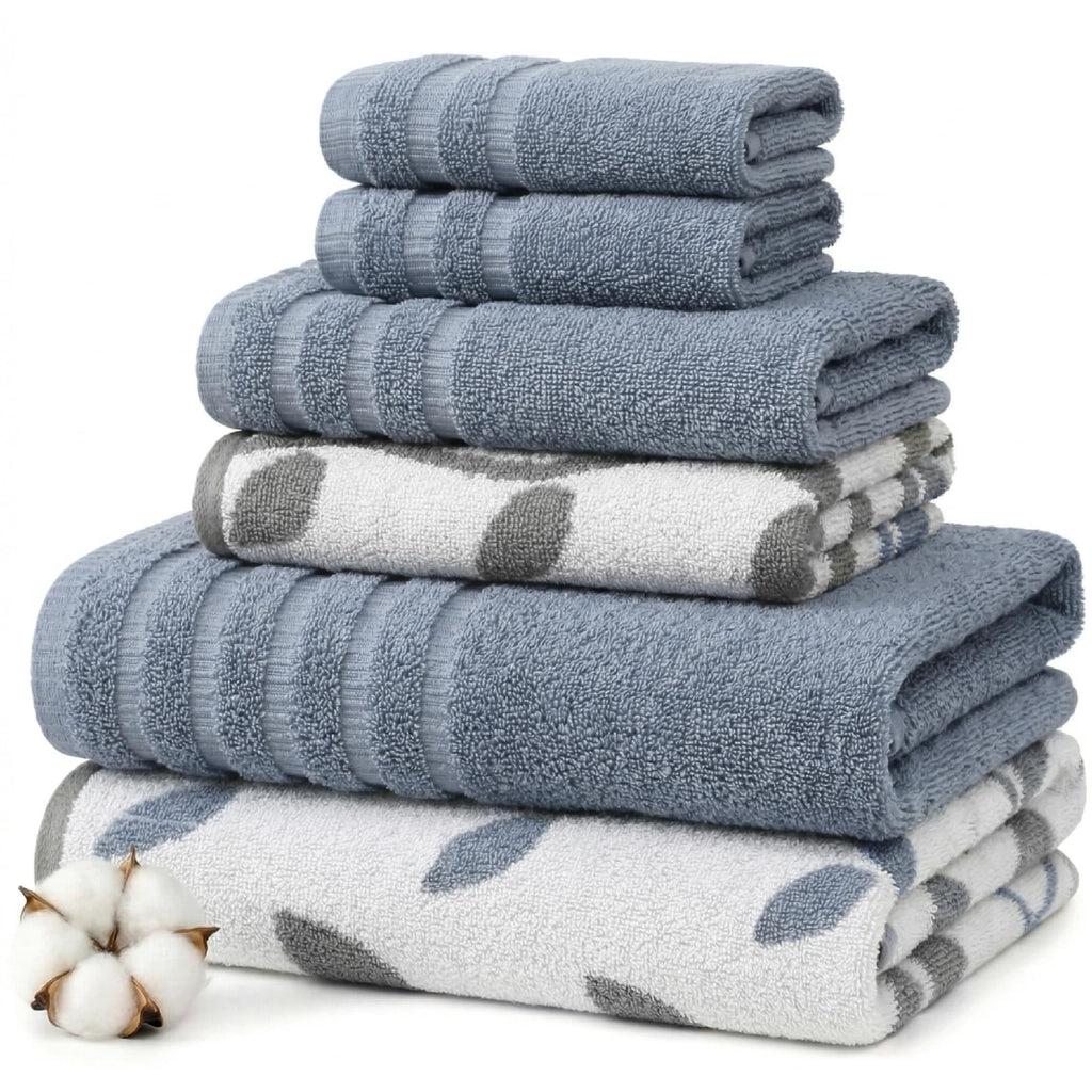Modern Threads 6 Piece Bath Towel Set – Bathroom Set with 2 Bath Towels, 2 Hand Towels, and 2 Wash Cloths – 100% Cotton, Super Absorbent & Extra Soft – Reversible Floral Trail (Navy)