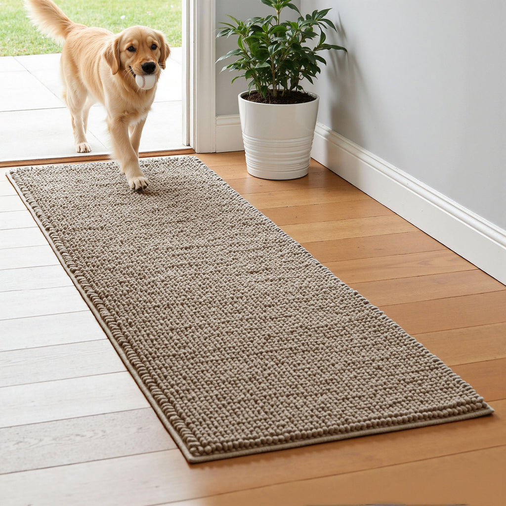 SUBRTEX Bathroom Rugs Chenille Bath Rug Soft Short Plush Bath Mat Soft Shower Mat Water Absorbent Shower Mat Quick Dry Machine Washable(White,18" x 24")