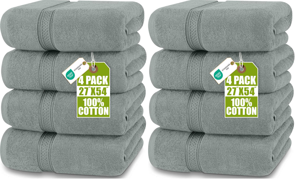 Utopia Towels 4 Pack Premium Bath Towels, 27x54 in, 600 GSM Cotton Grey