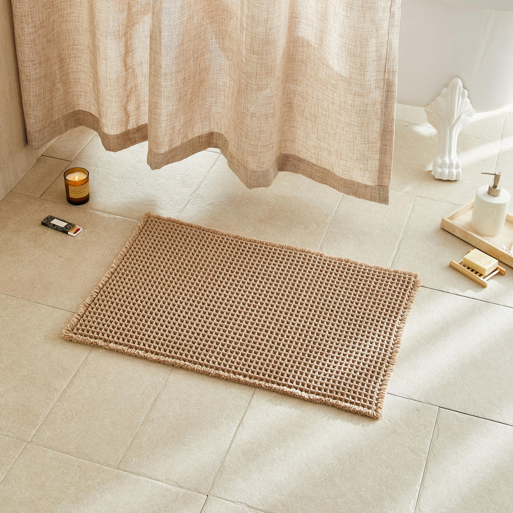 TYUU Waffle Bath Mat, Boho Bathroom Rugs Non Slip Washable, 30x20 Khaki