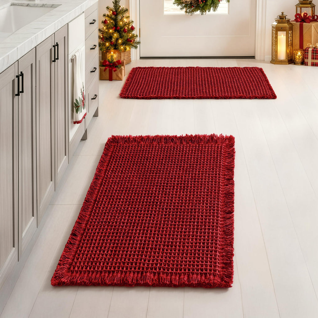 MIULEE Set of 2 Waffle Bathroom Rugs Boho Bath Mat Brown 18x30 Inch
