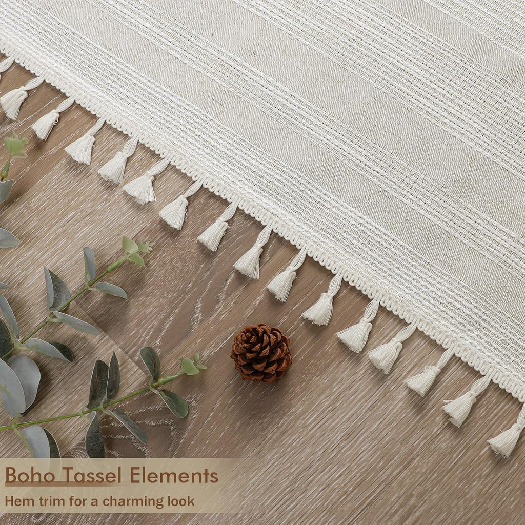 OVZME Extra Long Linen Shower Curtain - 84 Inch Long, Modern Farmhouse Heavy Duty Textured Soft Fabric, Rustic Country Boho Cloth Shower Curtain with Tassel for Bathroom Hotel, 72Wx84L Inches