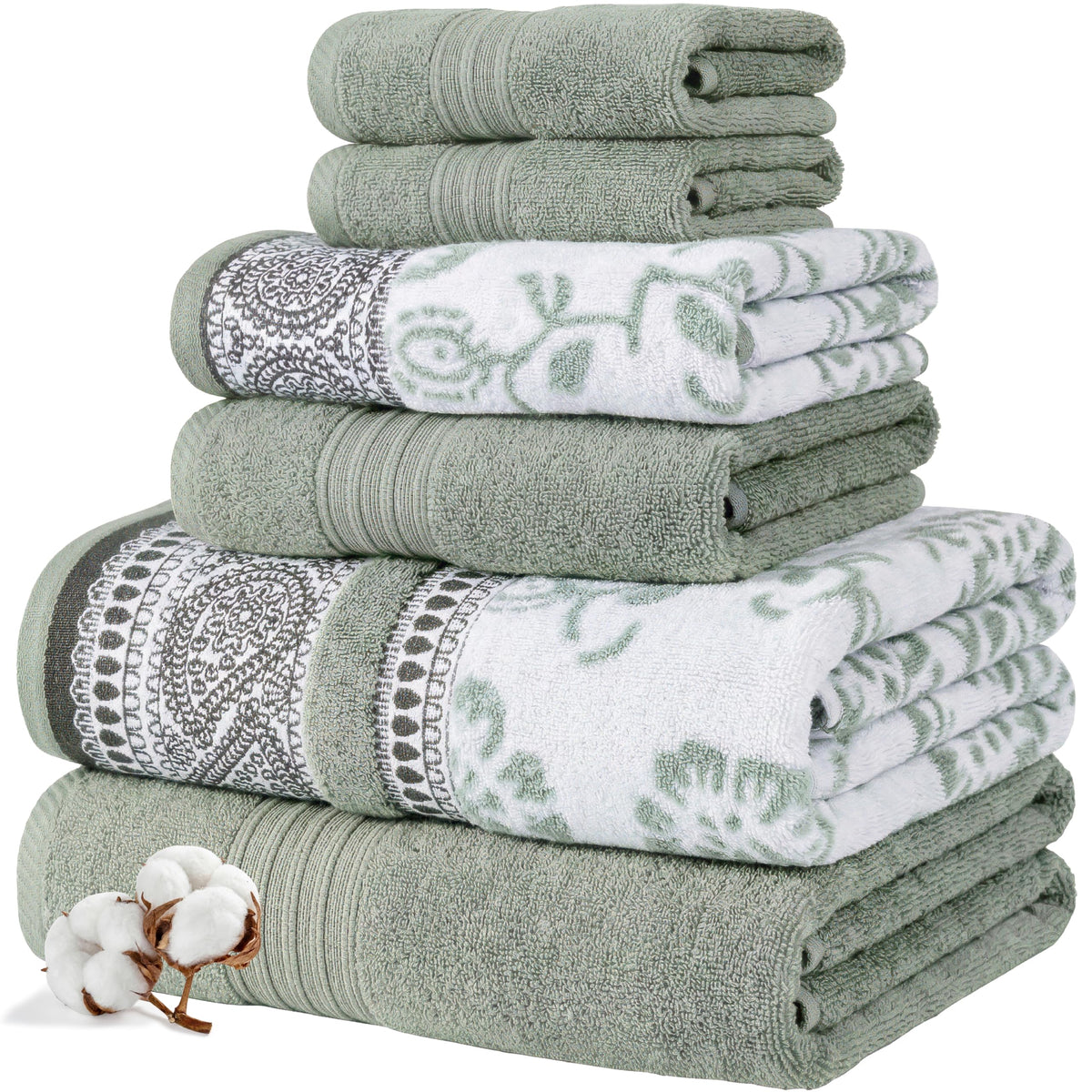 Modern Threads 6 Piece Bath Towel Set – Bathroom Set with 2 Bath Towels, 2 Hand Towels, and 2 Wash Cloths – 100% Cotton, Super Absorbent & Extra Soft – Reversible Floral Trail (Navy)