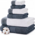 Modern Threads 6 Piece Bath Towel Set – Bathroom Towel Set with 2 Bath Towels, 2 Hand Towels & 2 Washcloths – 100% Cotton, Soft & Absorbent – Classic Border Stripe (Green)