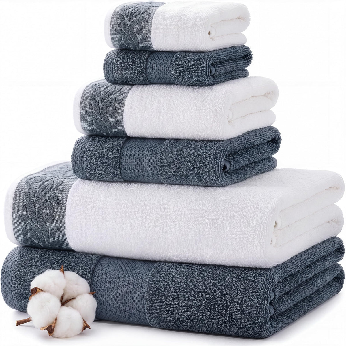 Modern Threads 6 Piece Bath Towel Set – Bathroom Towel Set with 2 Bath Towels, 2 Hand Towels & 2 Washcloths – 100% Cotton, Soft & Absorbent – Classic Border Stripe (Green)