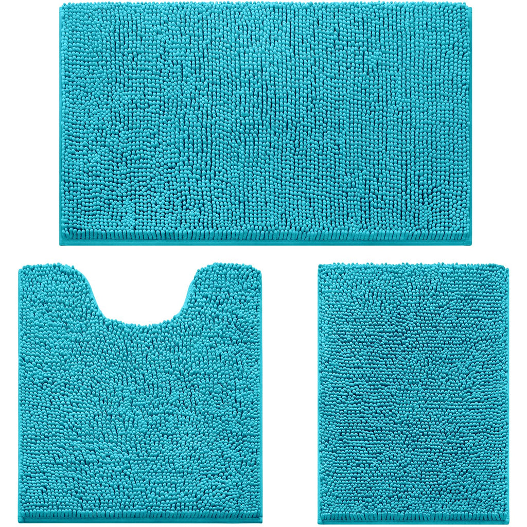 HOMEIDEAS Bathroom Rugs Set of 3, Super Soft Absorbent Chenille Bath Rugs
