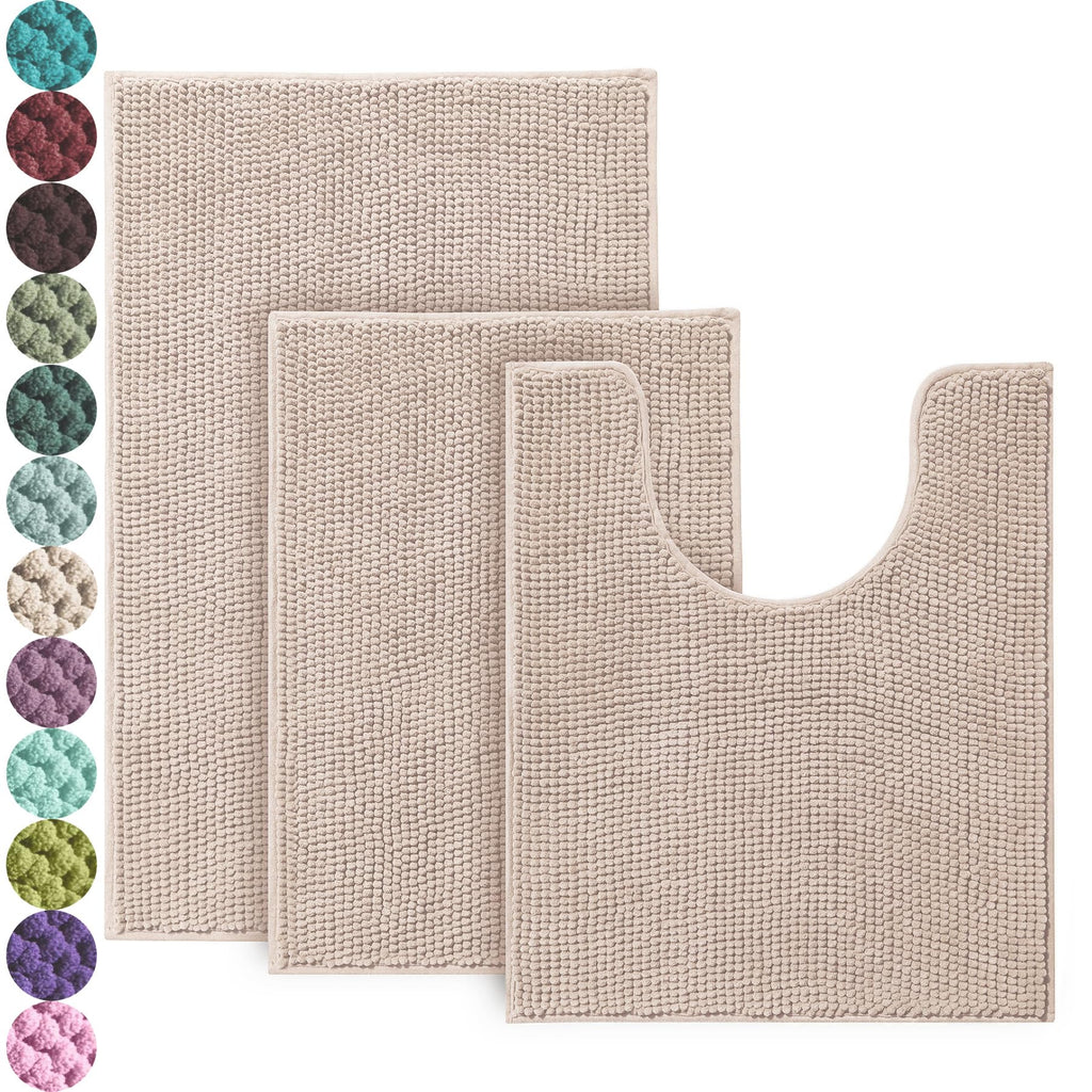 Urvoix Bathroom Rugs Sets 3 Piece, Non-Slip Chenille Bath Rug Set