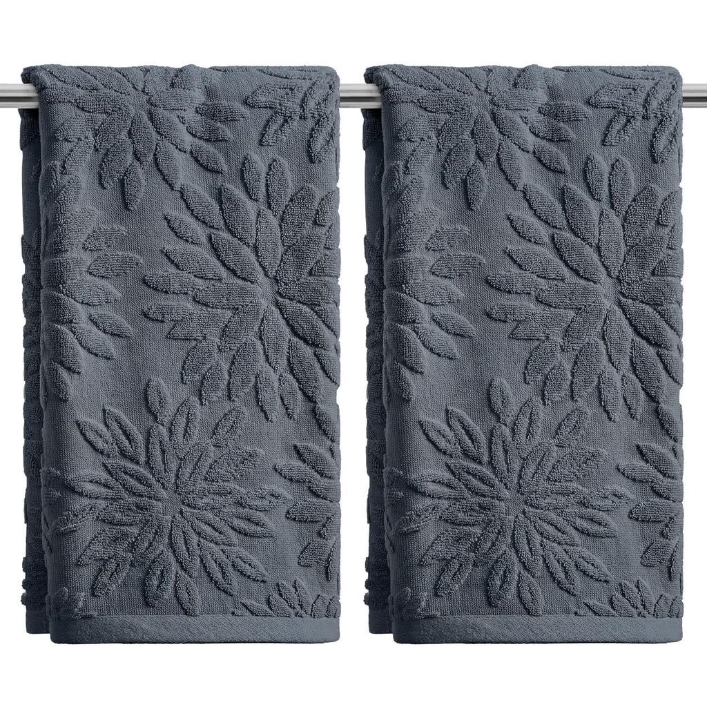 Artoid Mode 2 Pcs Olive Green 3D Dahlia Floral Jacquard Hand Towels for Bathroom, Cotton Soft Absorbent Bathroom Decor Towels, 13.7 x 29.5 Inch
