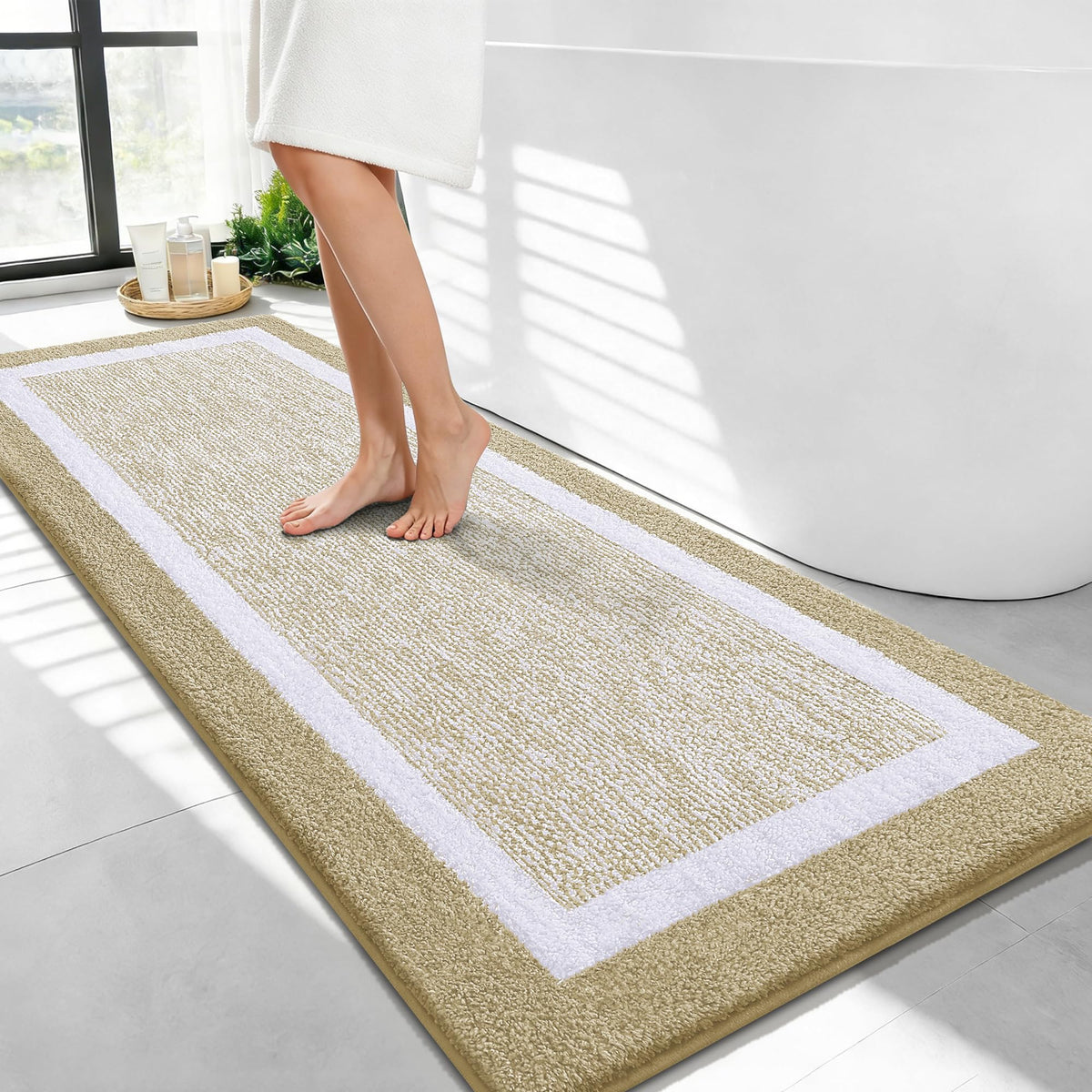 OLANLY Bathroom Rugs 36x24, Soft Absorbent Microfiber Bath Rugs, Grey