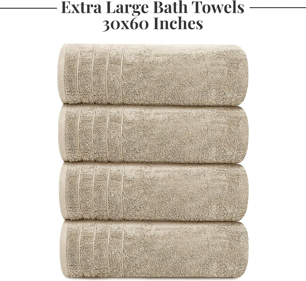 Tens Towels 4 Piece Extra Large Bath Towels 30 x 60 Inches, Beige